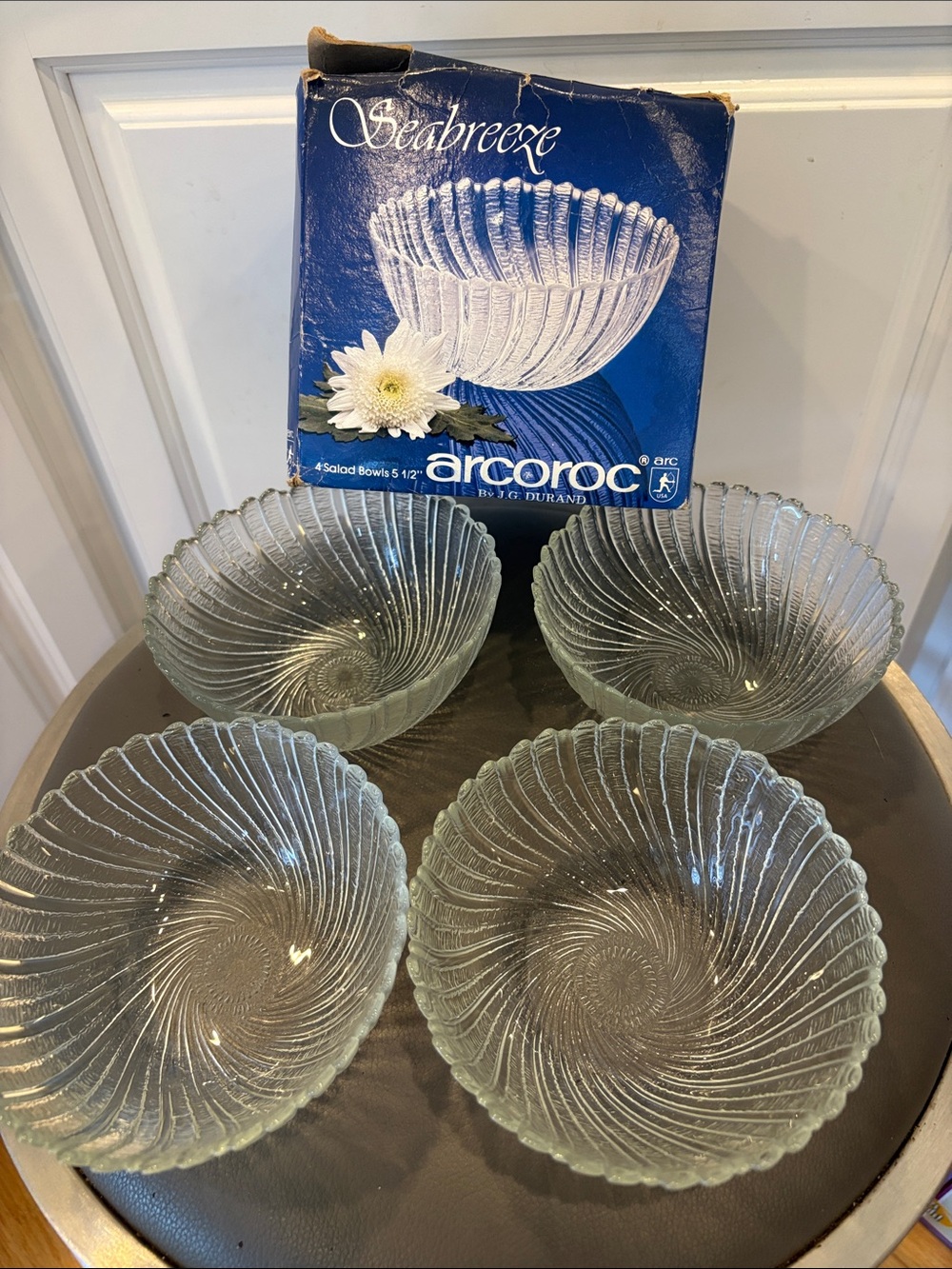 Vintage Arcoroc Seabreeze Clear Glass 5.5” Salad Bowls - Set of 4
